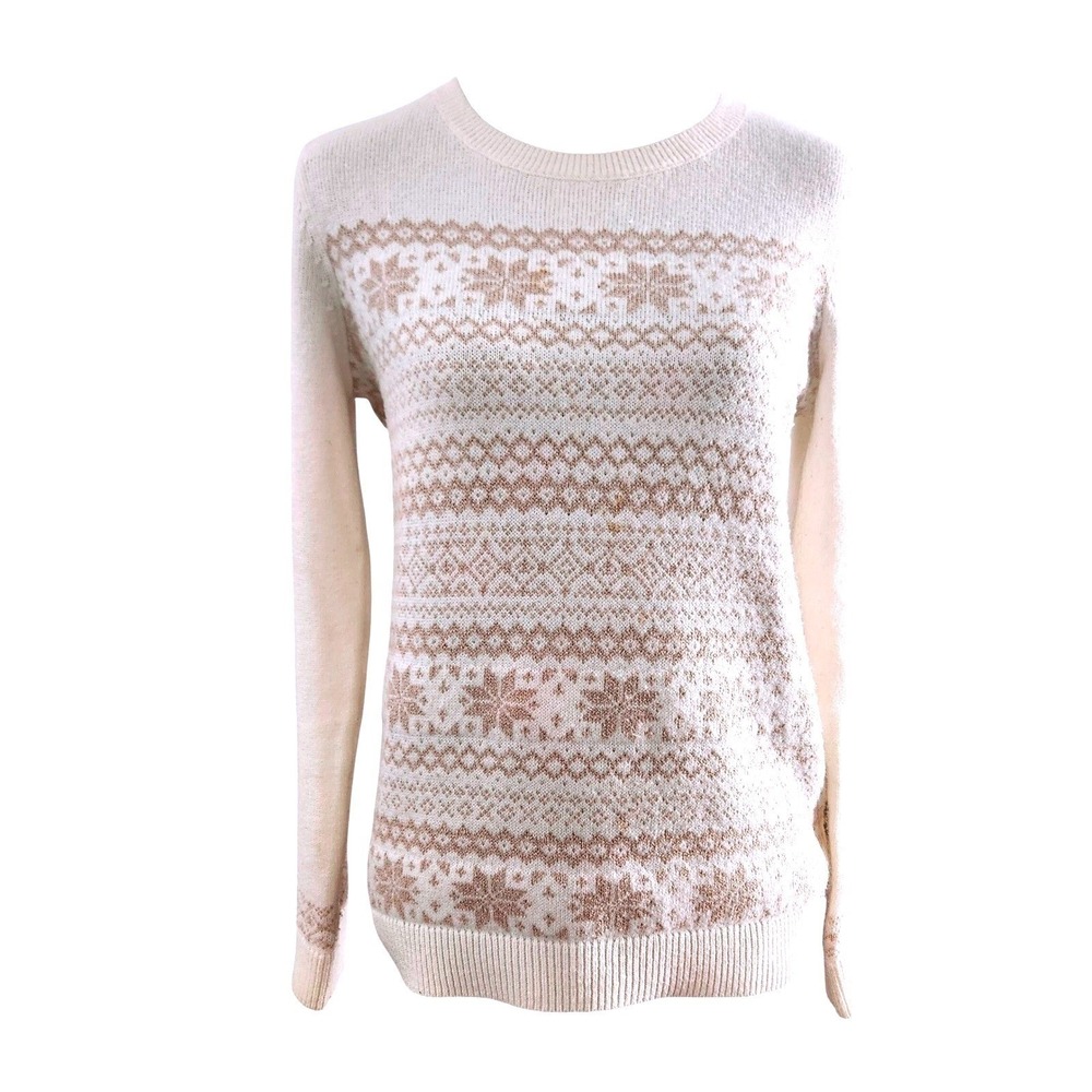 Talbots Womens Cream Fair‎ Isle Snowflake Knit Zipper Back Sweater Size S spot